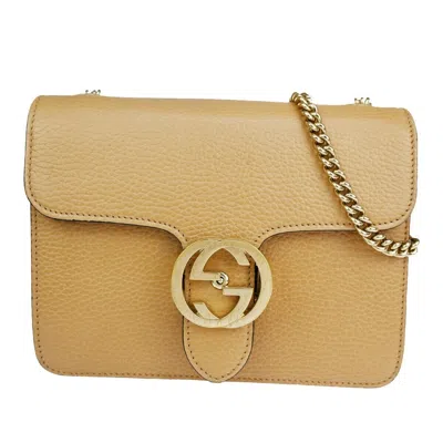 Gucci Interlocking G Beige Leather Shoulder Bag () In Gold