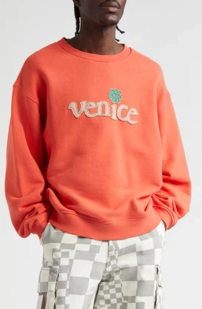 Erl Venice Appliqué Cotton Sweatshirt In Red
