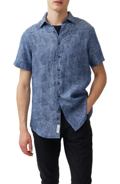 Rodd & Gunn Men's Ellerby Linen Geometric-print Short-sleeve Shirt In Denim