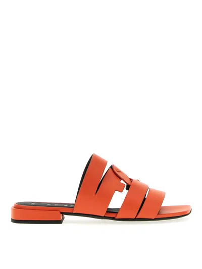 Furla Multi-strap Leather Sandals In Orange