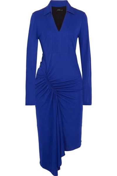 Atlein Ruched Jersey Asymmetric Midi Dress In Royal