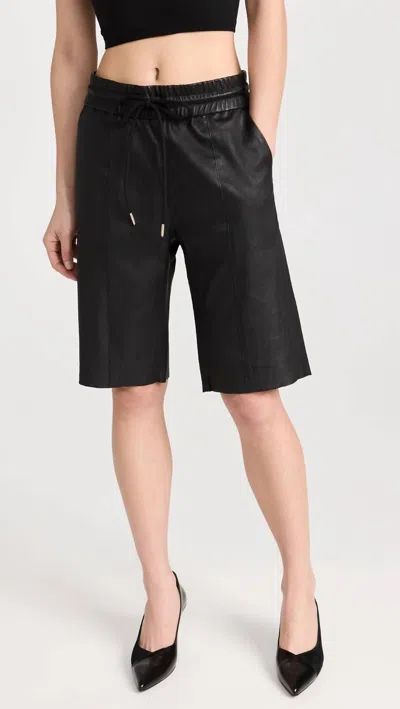 Sprwmn Drawstring Leather Shorts In Black