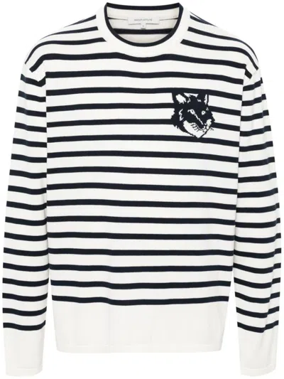 Maison Kitsuné Maison Kitsune' Sweaters In Deep Navy/off-white Stripes