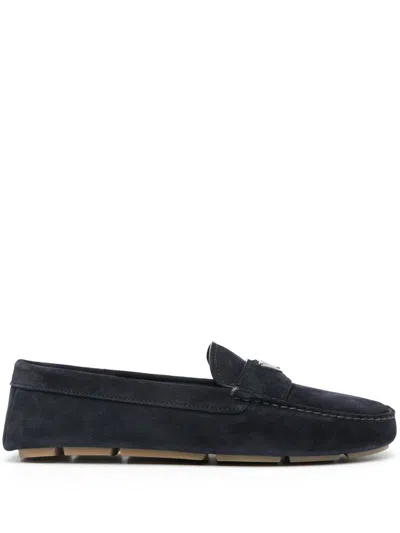 Prada Suede Leather Driver Loafers Shoes In Blue