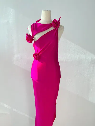 Pre-owned Coperni Pink One Shoulder Dress With Floral Applique