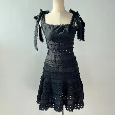 Pre-owned Zimmermann Black Embroidered Strappy Dress