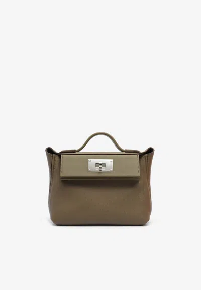 Hermes 24/24 21 In Etoupe Evercolor And Swift Leather With Palladium Hardware