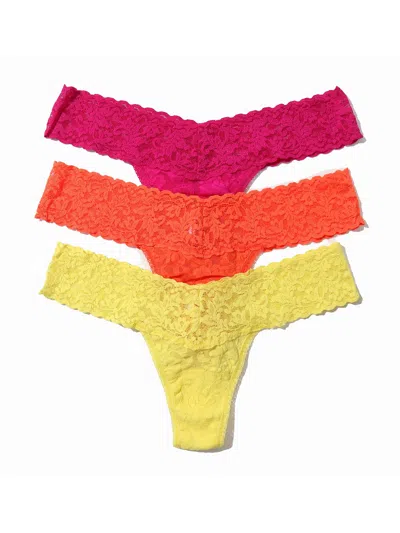Hanky Panky 3 Pack Petite Size Signature Lace Thongs In Printed Box In Orange