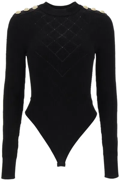 Balmain Knitted Bodysuit With Embossed Buttons Women In Multicolor