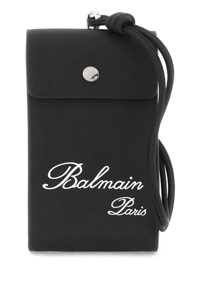 Balmain Phone Holder With Logo Men In Black