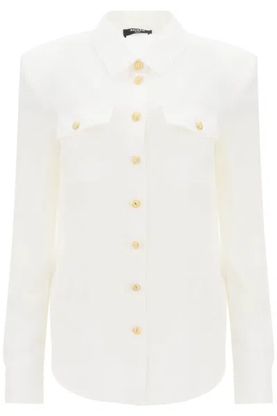 Balmain Silk Shirt With Padded Shoulders Women In Multicolor