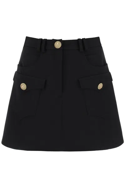 Balmain Trapeze Mini Skirt With Flap Pockets In Black