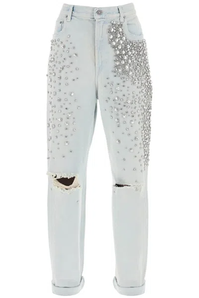 Golden Goose Bleached Jeans With Crystals Women In Blue