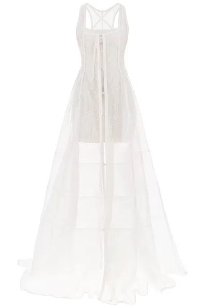 Jacquemus La Dressing Gown Dentelle Maxi Sequined Dress In White
