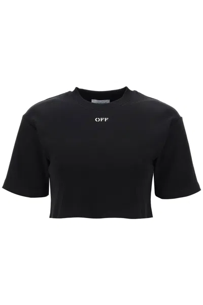 Off-white Cropped T-shirt With Off Embroidery Women In Multicolor