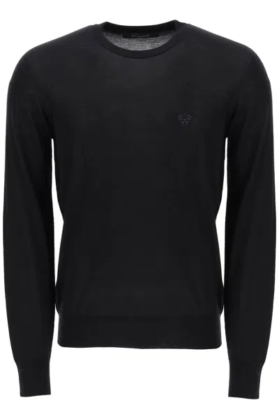 Versace Pullover With Medusa Embroidery Men In Black