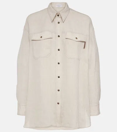 Brunello Cucinelli Oversized Linen Shirt In Beige