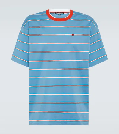 Acne Studios Face Striped Cotton Jersey T-shirt In Blau