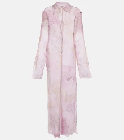 Acne Studios Printed Cotton And Silk Chiffon Midi Dress In Pink