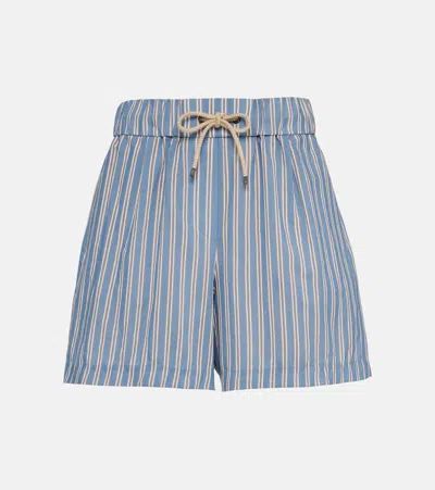 Brunello Cucinelli Striped Cotton And Silk Shorts In Blue