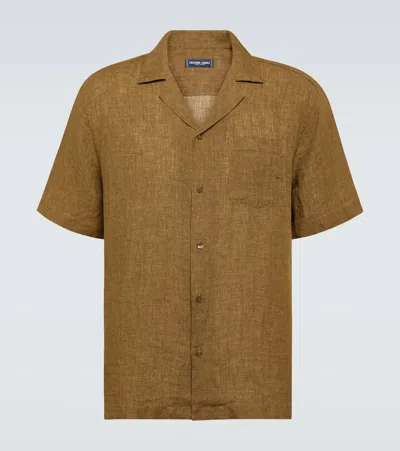 Frescobol Carioca Angelo Linen Bowling Shirt In Brown