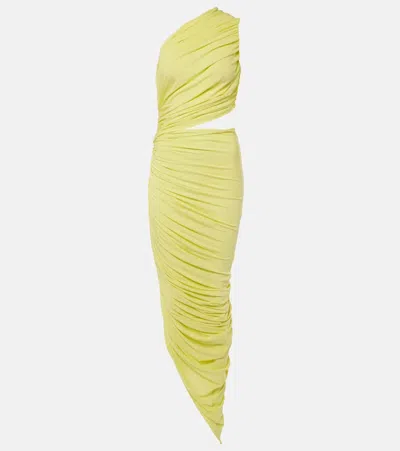 Alaïa Ruched Cutout One-shoulder Gown In Gelb 