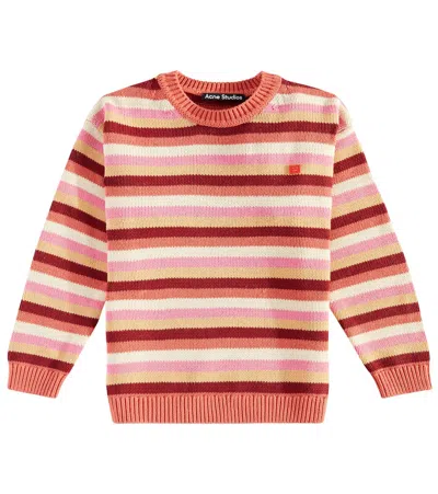 Acne Studios Kids' Face Striped Cotton Sweater In Red