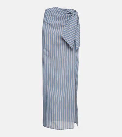 Brunello Cucinelli Striped Cotton And Silk Wrap Skirt In Blau