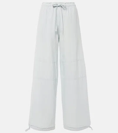Acne Studios Mid-rise Cotton And Linen Wide-leg Trousers In Blue