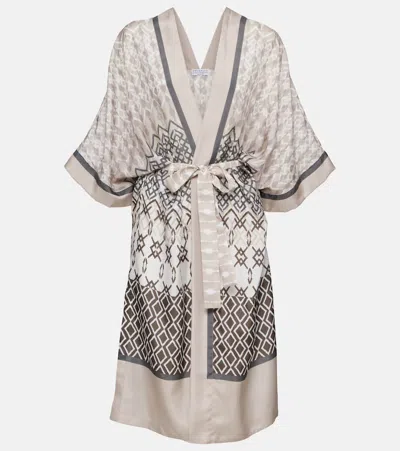 Brunello Cucinelli Printed Silk Robe In Grey