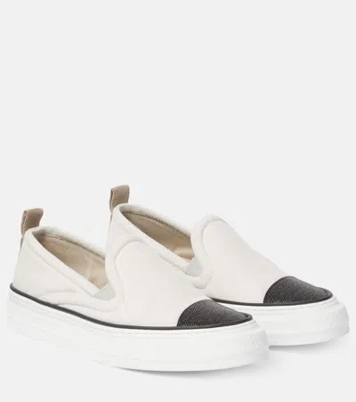 Brunello Cucinelli Monili-embellished Slip-on Sneakers In White