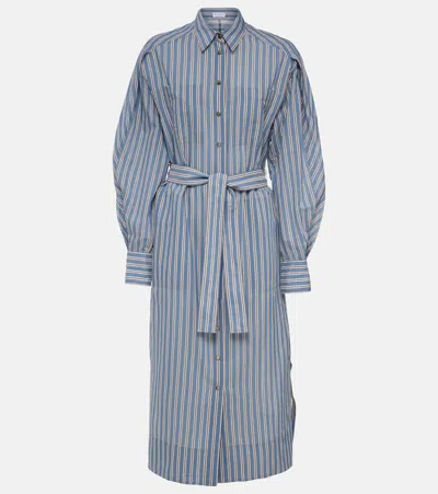 Brunello Cucinelli Striped Cotton And Silk Shirt Dress In Blue