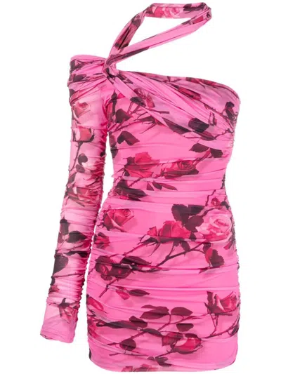 Blumarine Rose Print Tech Jersey Mini Dress In Multicolor