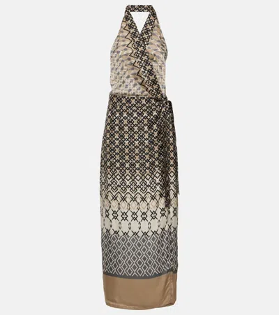 Brunello Cucinelli Printed Halterneck Silk Maxi Dress In Multicoloured