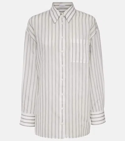 Brunello Cucinelli Oversized Striped Cotton And Silk Shirt In White