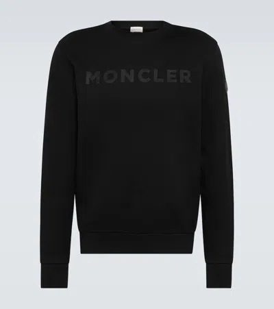 Moncler Logo-embroidered Cotton Sweatshirt In 黑色