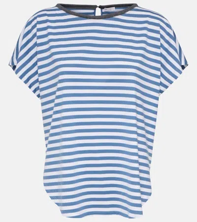 Brunello Cucinelli Oversized Striped Cotton T-shirt In Blue