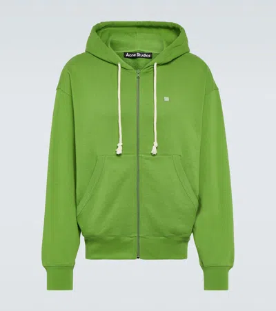 Acne Studios Fiah Face Cotton Jersey Hoodie In Green
