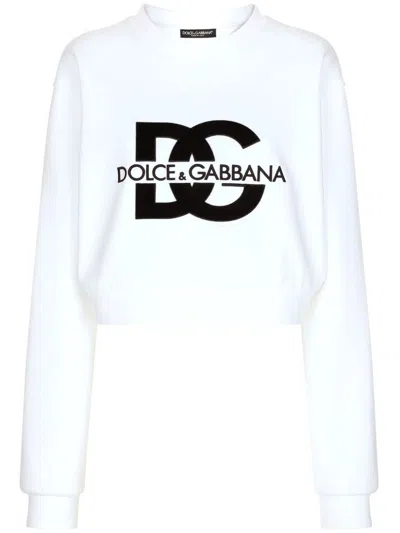 Dolce & Gabbana White Dg Logo Crewneck Sweatshirt For Women