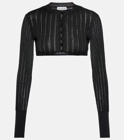 Alaïa Ribbed-knit Cropped Cardigan In Black