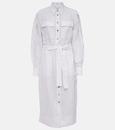Brunello Cucinelli Striped Cotton And Silk-blend Shirt Dress In White