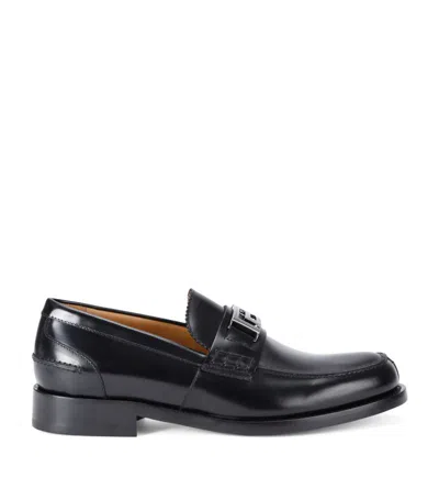 Versace Leather Logo Loafers In Black