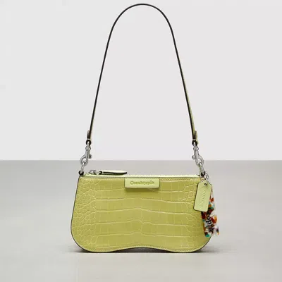 Coach Wavy Baguette Bag In Croc Embossed Topia Leather In Green