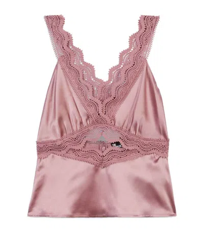 The Kooples Womens Pink Wood Guipure-lace Cut-out Silk Top