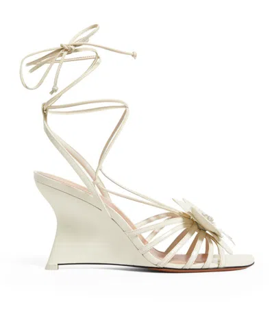 Zimmermann Leather Orchid Wedge Sandals 85 In Ivory