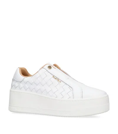 Carvela Woven Leather Connected Laceless Sneakers In White