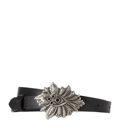 The Kooples Womens Black Flower-buckle Think Leather Belt