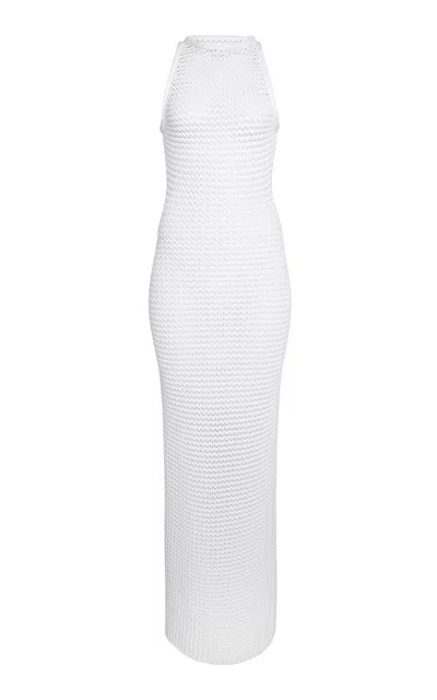 Alaïa White 3d Waffle Maxi Dress In Blanc