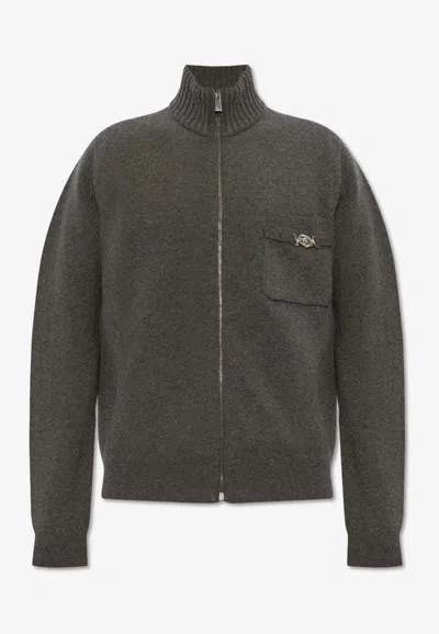 Versace Cashmere Zip-up Sweater In Gray