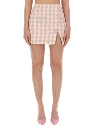 Self-portrait Boucle Plaid Miniskirt In Pink